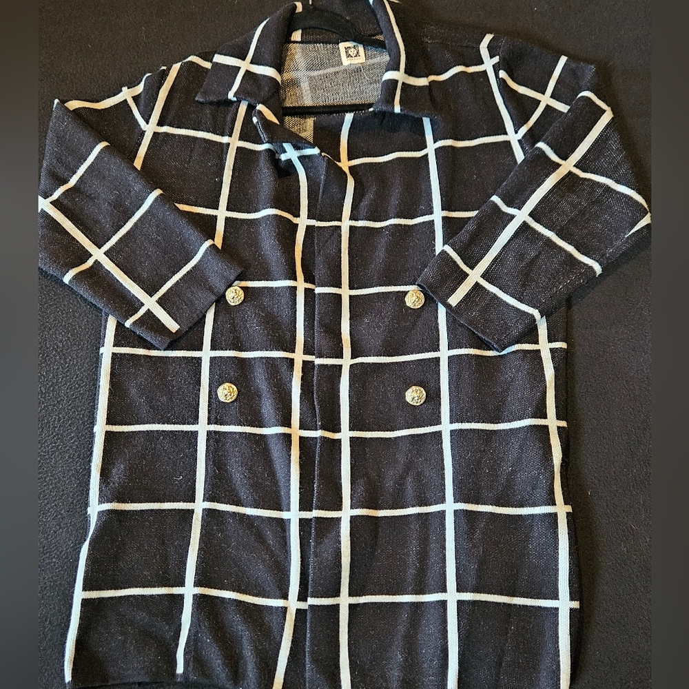 Anne Klein Women's Button detail check cardigan size 1X In Black